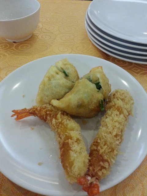 fried shrimp and gyoza