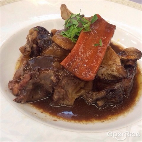 stewed beef in red wine with carrot and onion