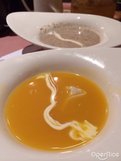 soup- pumpkin soup and cream of mushroom soup